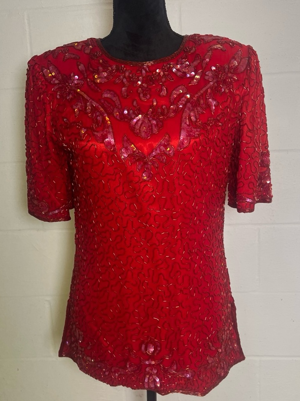 Vintage Monika Red Sequined short sleeve Top - Elegant Evening